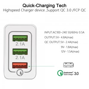 AR-QC-03 3 portový USB Quick Charge adaptér 18W